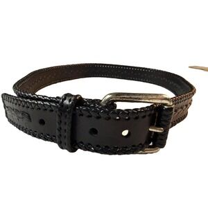 Vintage Michael Kors Black Leather Belt Mens XL Braided Edge Dress Western BOHO